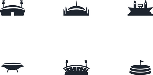 Collection of stylized modern stadium and arena icons for sporting events and entertainment venues © Kahima