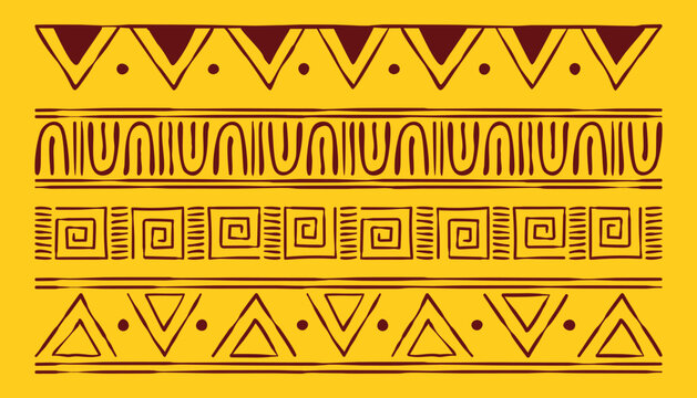African tribal frame patterns, mexican geometric doodle borders with ethnic motifs, abstract sun print, vector hand drawn aztec ornamental lines, afro folk background. Seamless design for textile