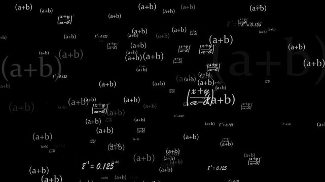 Math formulas and physics equations particle animation with camera zoom burst effect on abstract science background.