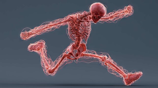 Dynamic Skeleton in Motion, Showing Musculoskeletal Structure, Concept of Human Anatomy and Movement