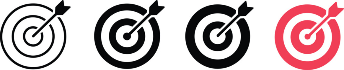 Target icon set, bullseye goal focus symbols for success achievement business strategy and performance planning. © Nur