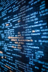 Fototapeta premium Abstract depiction of computer coding with lines of code displayed on a dark screen background