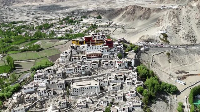 Aerial View of Thiksey Monastery and Indus Valley in Ladakh India