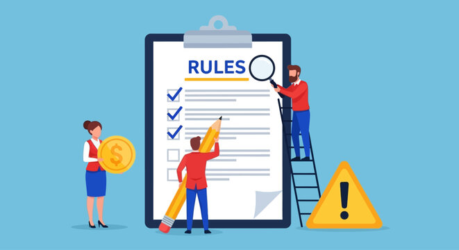 People following rules and regulations, checklist concept, business compliance
