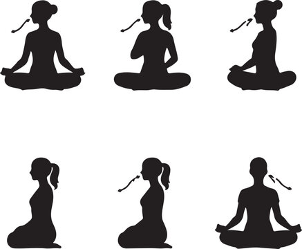 Yoga Breathing Techniques and Meditation Poses Silhouette Collection