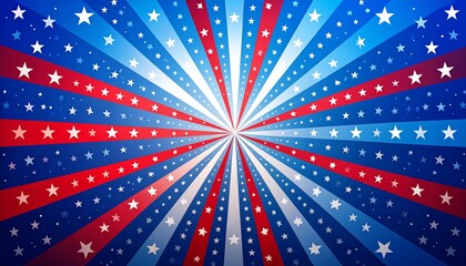 Fototapeta premium Radiant burst of red white and blue fireworks in night sky.