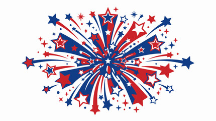 Fototapeta premium Patriotic Fireworks, Red White Blue Stars, American Celebration Vector, Independence Day Decor isolated on White Background green EPS
