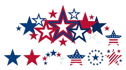 Obraz premium Patriotic star icons, American flag stars, red white blue vector graphics, 4th of July symbols isolated on White Background green EPS