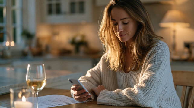 Parent reviewing a co-parenting app on phone at kitchen table with a printed shared custody calendar beside it, divorced coordination, modern coparenting tools, parallel parenting