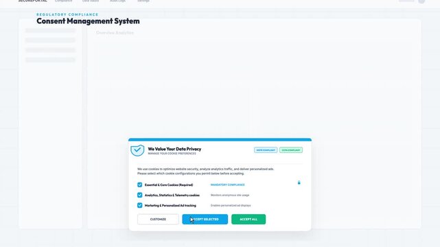 GDPR CCPA Consent Banner With Data Privacy Checklist Minimal privacy-compliance motion graphic showing cookie consent, policy acceptance, and
checklist confirmation for explainers about GDPR, CCPA, co