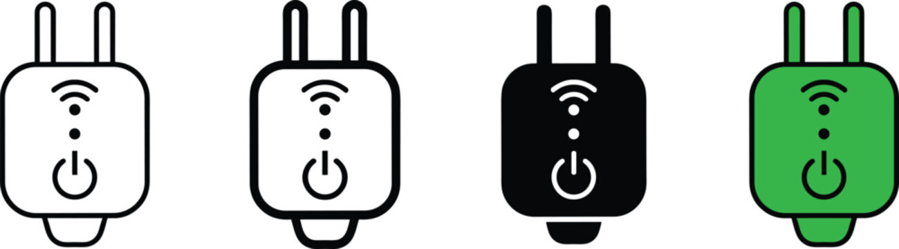 Power plug icon with wifi signal and power button flat vector illustration