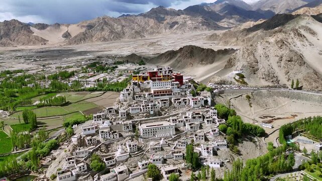 Aerial View of Thiksey Monastery and Indus Valley in Ladakh India