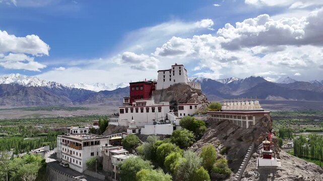 Aerial View of Thiksey Monastery and Indus Valley in Ladakh India