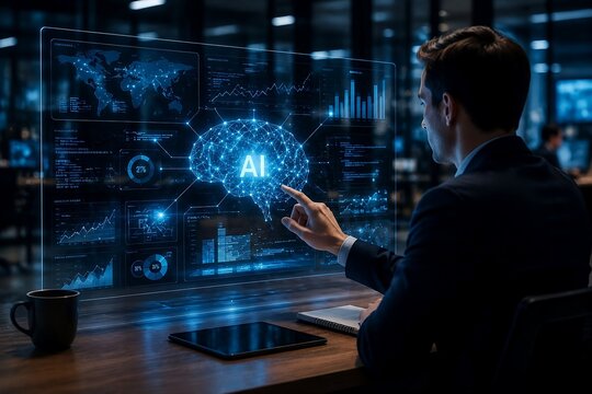 Artificial Intelligence Analyzing Big Data Visualization with Business Intelligence Dashboard 8K resolution