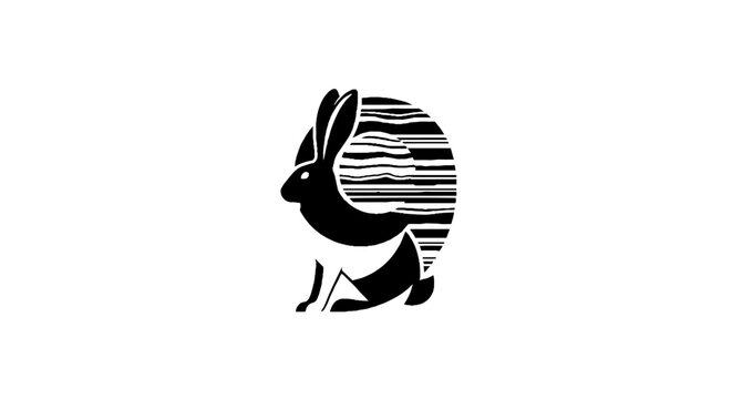 Black and white rabbit silhouette with musical notes design.