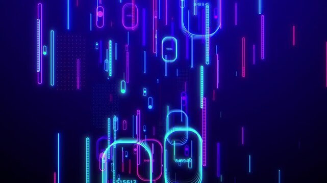 Digital data stream background neon glow futuristic interface abstract technology cyberspace flow glowing lines blue purple light virtual reality cyber security matrix code