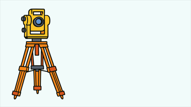 Surveying Total Station Equipment on Tripod, Construction Measurement Tool, Engineering Survey Instrument, Land Survey Technology, Industrial Flat Vector Illustration