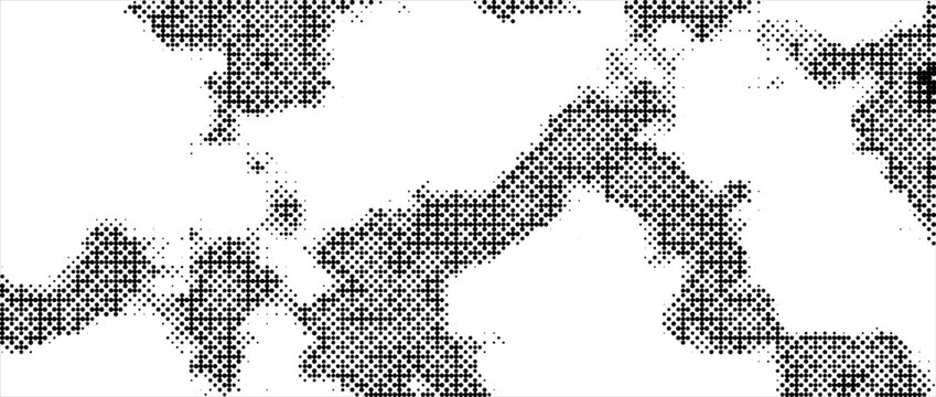 Pixelated bitmap gradient texture. Black and white dither pattern background. Abstract glitchy pattern. 8 bit video game screen wallpaper. Wide raster backdrop. Retro pixel art Illustration.Eps10