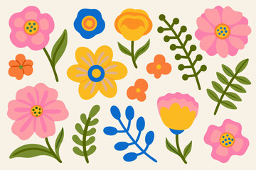 Obraz premium Floral pattern elements, flat vector flower set for branding and UI design