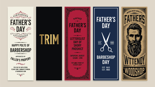 Vintage Vatertag Barbershop Banner Vektor Set f&uuml;r Herrenpflege Marketing, Friseursalon Dekoration & Retro Werbekampagnen (EPS)