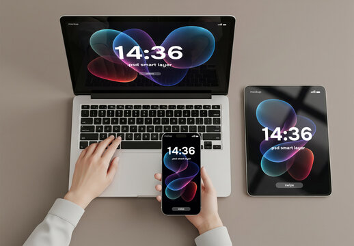 Top view responsive design mockup