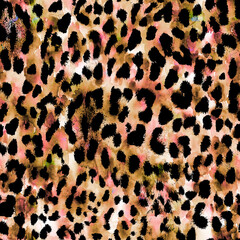 Pink and gold leopard seamless pattern. Pastel watercolor animal skin texture for spring fashion fabric print. © SUNAKKO