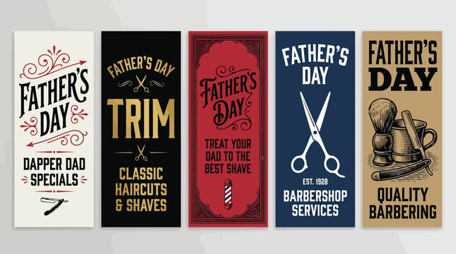 Banni&egrave;res de F&ecirc;te des P&egrave;res pour Barbier et Salon de Coiffure Vecteur pour Marketing Digital, Promotion Commerce & Publicit&eacute; (EPS)