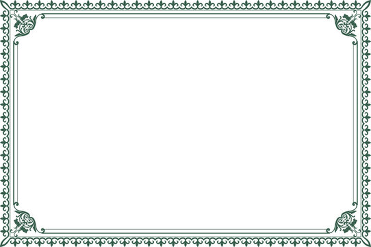 Luxury green certificate border template featuring elegant floral corner ornaments and a classic decorative frame. Perfect for diplomas, awards, invitations, and formal recognition documents. 324