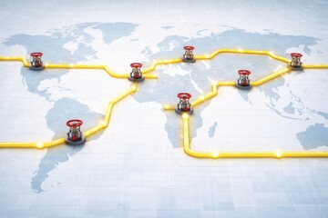 World map illustration highlighting oil fuel crisis routes, conceptual background © dvoevnore