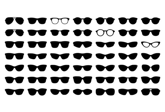 Black Sunglasses Silhouette Mega Collection with Aviator Cat Eye Wayfarer Round Square and Sport Eyewear Style Variations Vector