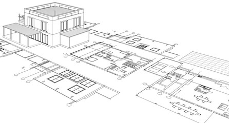 Fototapeta premium residential house architectural sketch 3d illustration