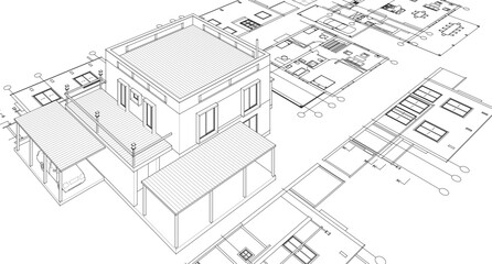 Fototapeta premium residential house architectural sketch 3d illustration