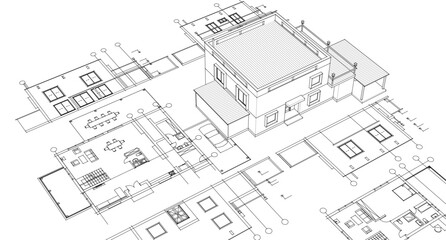 Fototapeta premium residential house architectural sketch 3d illustration