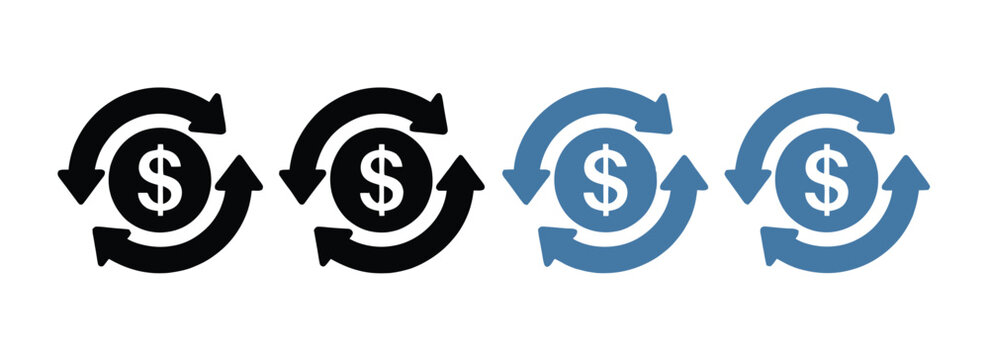 Dollar Refund Icon Vector Featuring Cash Flow Cycle and Money Return Symbols for Cashback and Recovery Systems