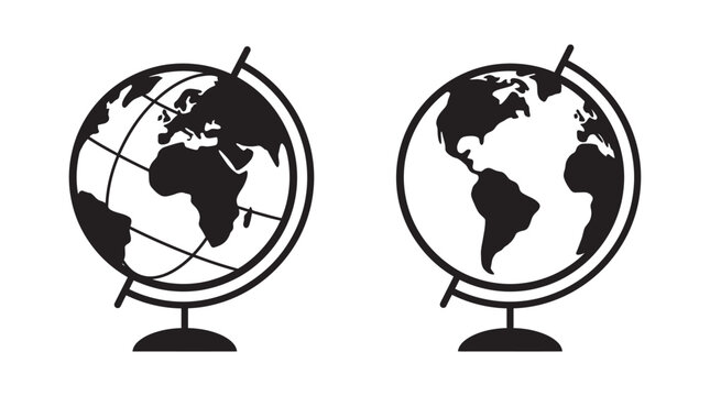 Two Black Globe Silhouettes On White Background Silhouette