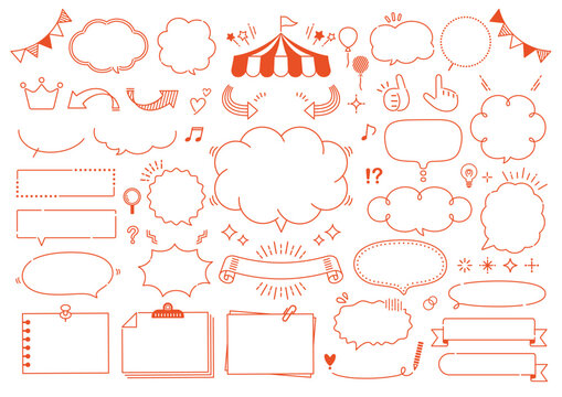 Pop and cute line art speech bubble and frame set