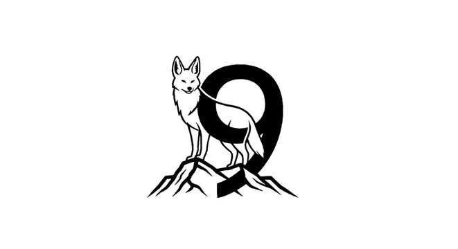 Fox sitting on a crescent moon silhouette.