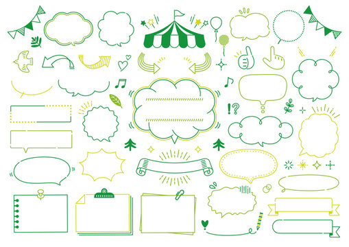 Pop and cute line art speech bubble and frame set