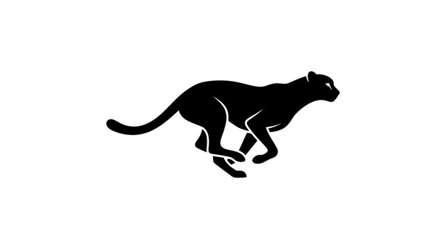 Black silhouette of a running leopard on a white background