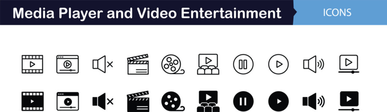 Media Player and Video Entertainment Icon Set Vector Illustration