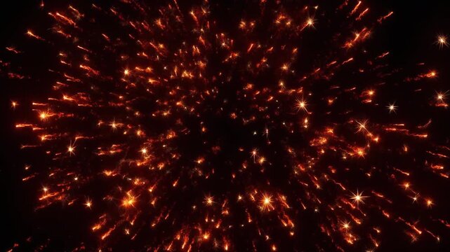A dynamic abstract animation featuring a single, powerful explosion of glowing red and orange particles