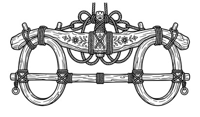 Traditional Ox Yoke Hand Drawn Doodle Black and White Farm Tool Vector Illustration © Beauti