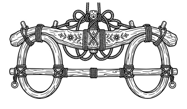 Traditional Ox Yoke Hand Drawn Doodle Black and White Farm Tool Vector Illustration