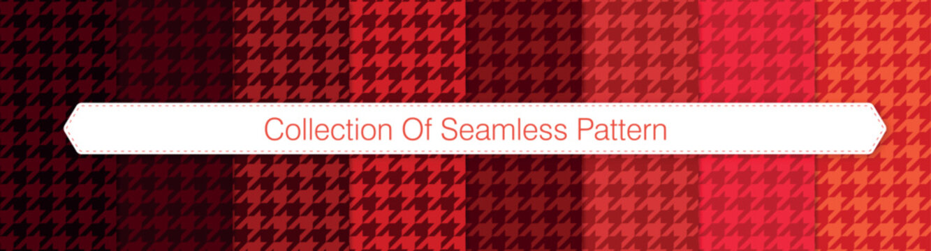 Collection of houndstooth vector seamless patterns. Red collection. ideal for fabrics, textiles and fashion. Shirts, dresses, skirts, and trousers
