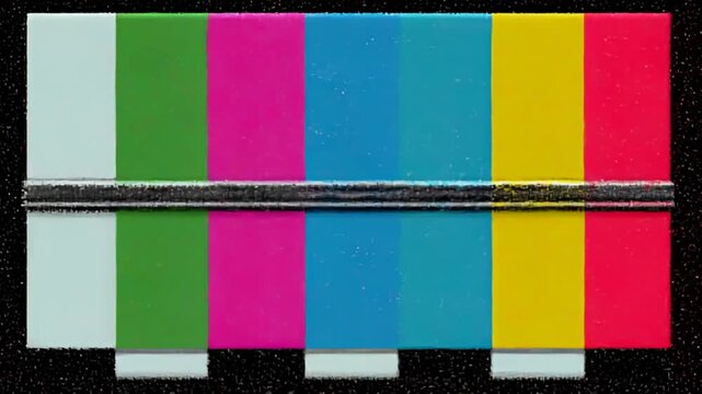 Abstract colorful television test pattern with glitch interference