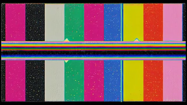 Colorful analog television test pattern with static glitch effect