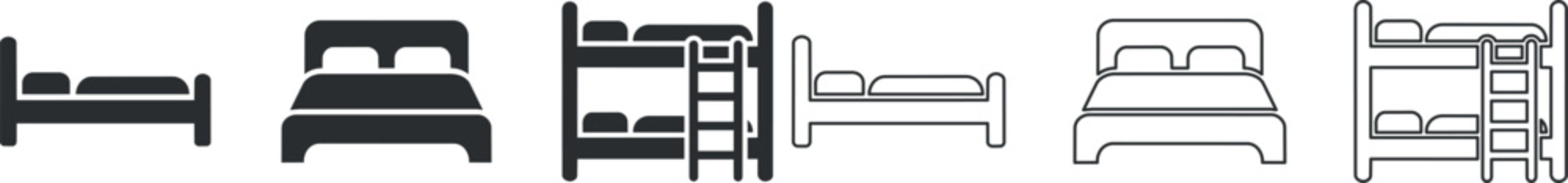 Bed and bunk bed icons in solid and outline styles