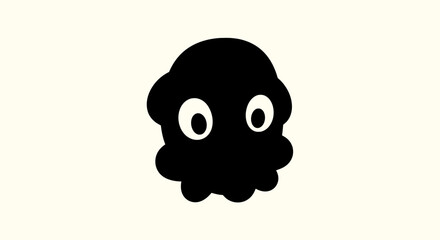 Adorable black octopus character silhouette with large eyes © alfi