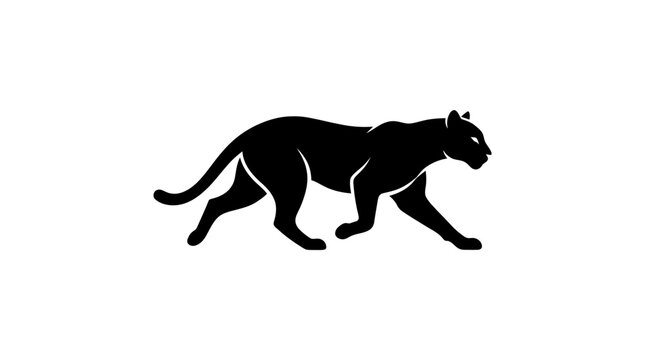 Black silhouette of a panther walking on a white background