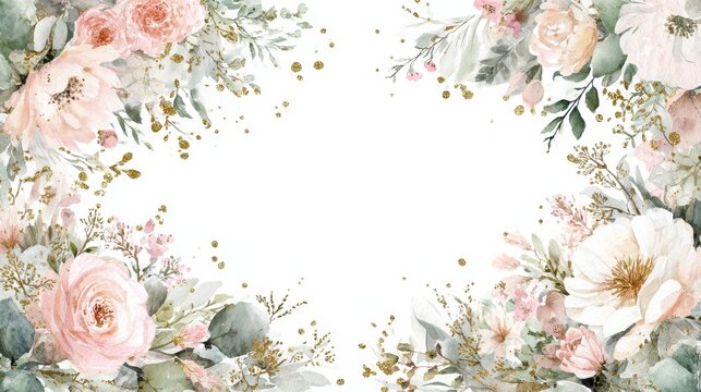 Romantic seamless floral border for save the date and cards